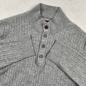 Untuckit Cashmere Sweater Mens XL Gray Cable Knit 1/4 Button La Frenz Pullover